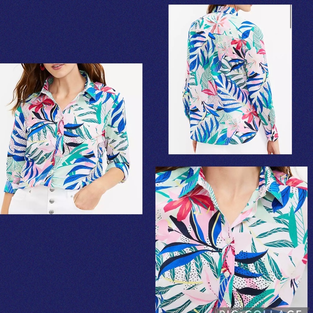 LOFT WOMEN PALM EVERYDAY SHIRT (M)100% Cotton